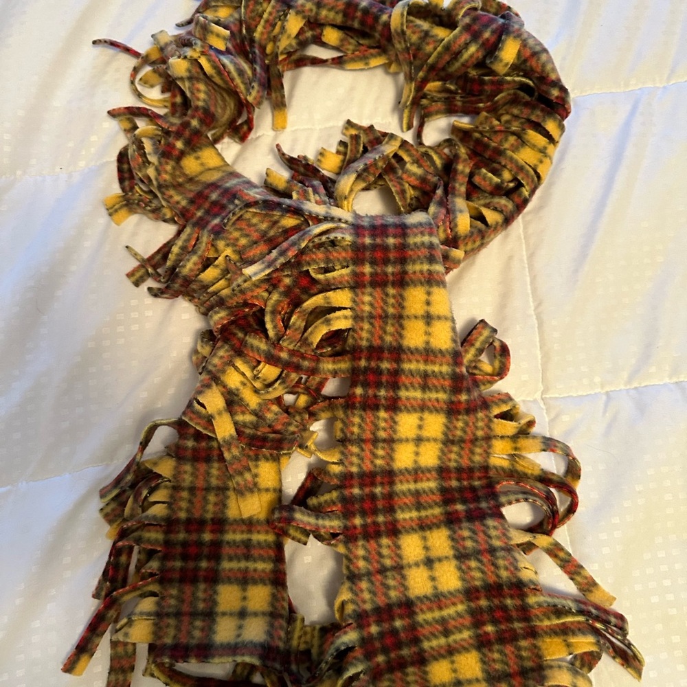Plaid Fringe Scarf in Yellow and Red